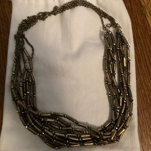 Brushed gold layered necklace w/ bead accent